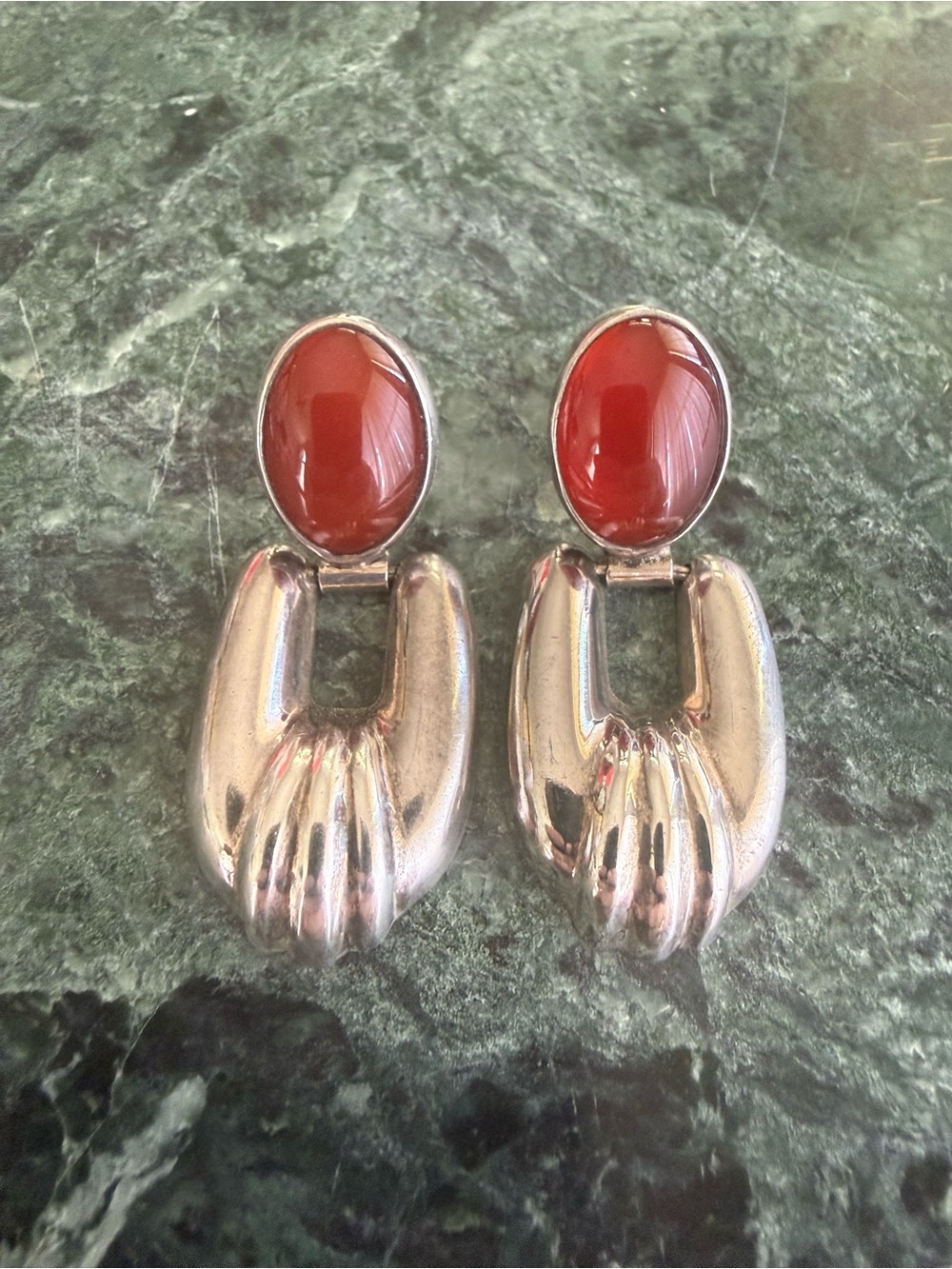 Sterling 925 Silver and Carnelian Earrings